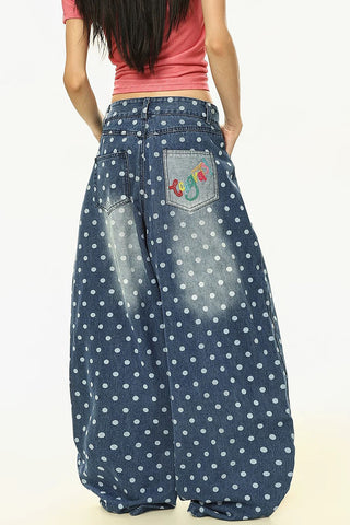 Polka-Dot Barrel Jeans