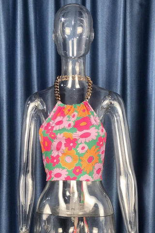Floral Print Halter Neck Crop Top