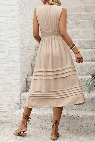 Pleated V-Neck Casual Dress