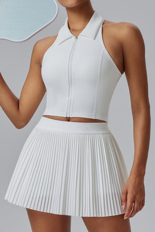 Zip-Front Skirt Set with Pleated Design