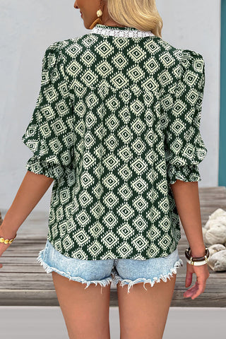 Geometric Print V-Neck Blouse