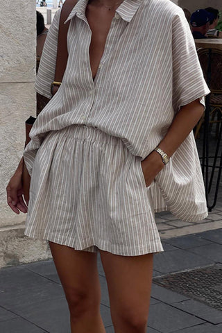 Striped Short Sleeve Shirt Set