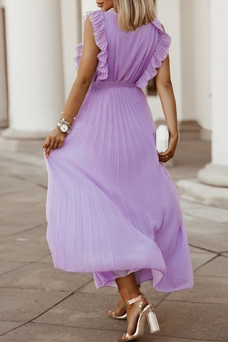 Pleated V-Neck Wrap Dress