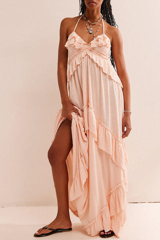 Ruffle Tiered Halter Maxi Casual Dress