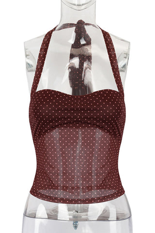 Polka Dot Halter Bustier Crop Top