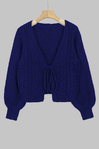 Cable Knit V-Neck Tie Front Cardigan