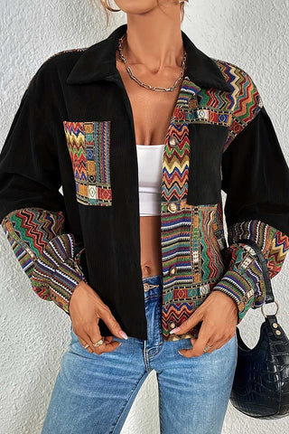 Geometric Patchwork Corduroy Shacket