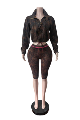 Leopard Print Crop Top and Shorts Set