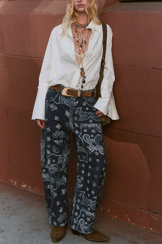 Paisley Print Wide Leg Casual Pants