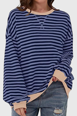 Striped Crew Neck Contrast Trim Top