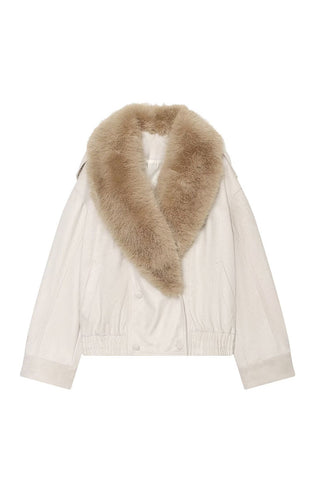 Faux Fur Collar Bomber Jacket