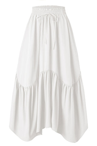 Smocked Drawstring Tiered Midi Skirt