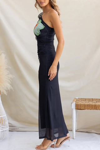 Floral Print One-Shoulder Maxi Dress