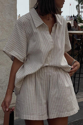 Striped Short Sleeve Shirt Set