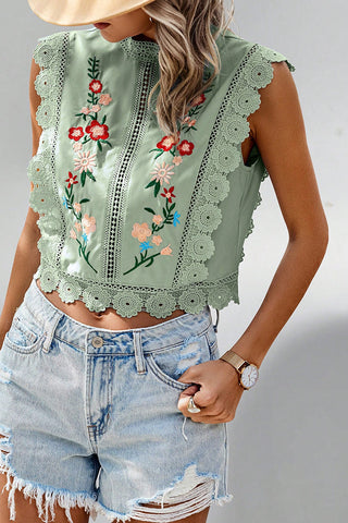 Floral Lace Trim Tank Top