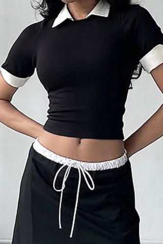 Contrast Collar Short Sleeve T-Shirt