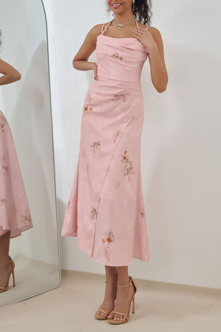 Floral-Patterned Halter-Neck Casual Dress