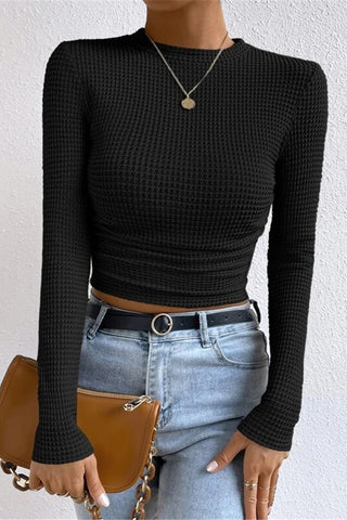Textured Cropped Long Sleeve Top