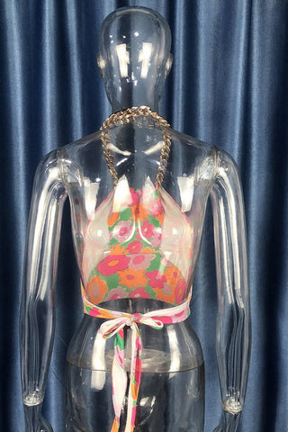 Floral Print Halter Neck Crop Top