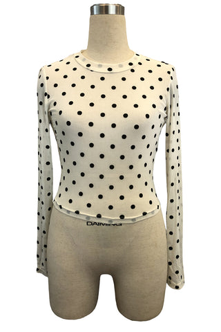 Long Sleeve Sheer Polka Dot Top