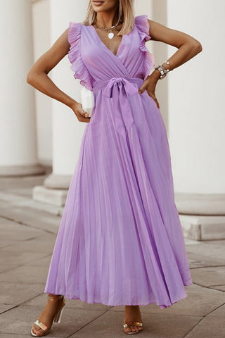 Pleated V-Neck Wrap Dress