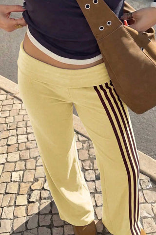 Striped Wide-Leg Fold-Over Casual Pants
