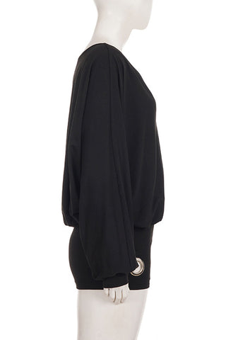 V-Neck Long Sleeve Grommet Mini Casual Dress