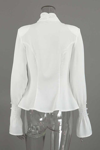 Tie-Neck Smocked Cuff Pleated Blouse