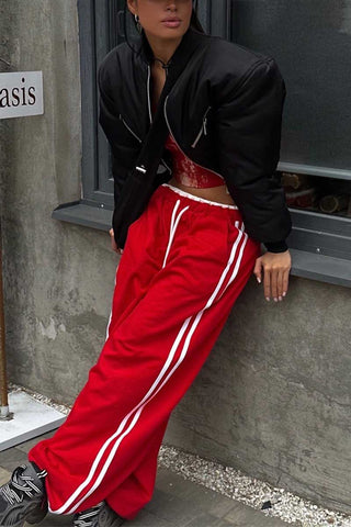 Striped Drawstring Wide-Leg Casual Pants