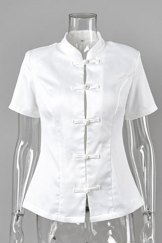 Frog Button Mandarin Collar Shirt