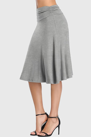 Ruched Waistband A-Line Midi Skirt