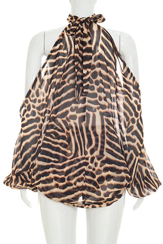 Zebra Print Halter Ruffle Short Set