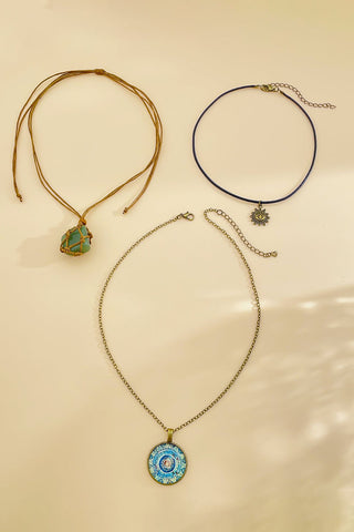 Layered Cord Chain Pendant Necklace Set