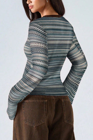 Striped Knit Button-Front Cardigan