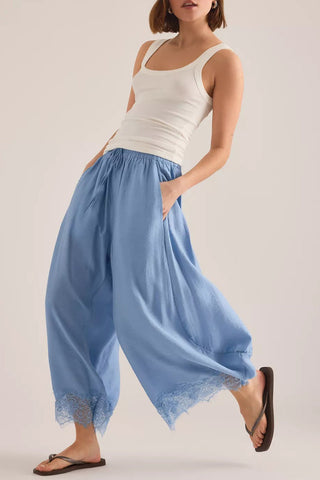 Lace-Trim Wide-Leg Casual Pants