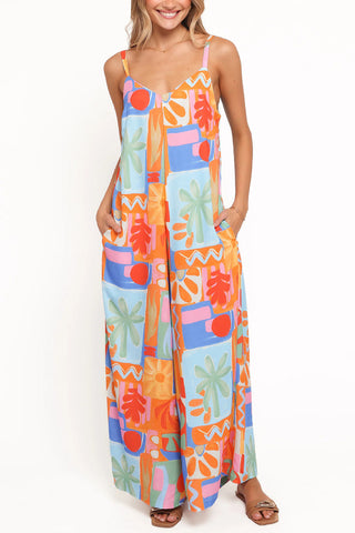 Abstract Print Spaghetti Strap Wide-Leg Jumpsuit