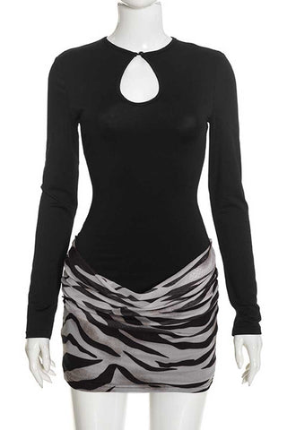 Keyhole Long Sleeve Zebra Mini Dress