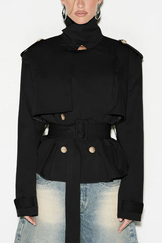 Belted Peplum Collar Coat