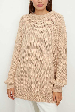 Textured Knit Crew Neck Oversized Sweater