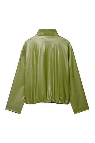 Stand Collar Zip-Up Faux Leather Jacket
