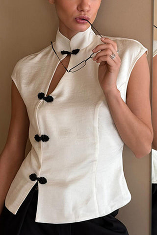 Mandarin Collar Frog Closure Top