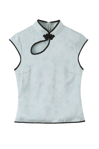 Mandarin Collar Sleeveless Polo Top