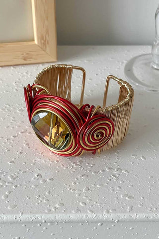 Wire-Wrapped Spiral Gem Cuff Bracelet
