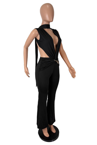 Deep V-Neck Cutout Ruched Jumpsuit
