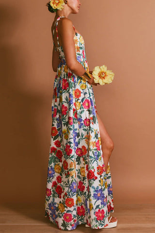 Floral Halter Tie-Back Maxi Dress