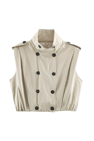 Double-Breasted Stand Collar Sleeveless Vest