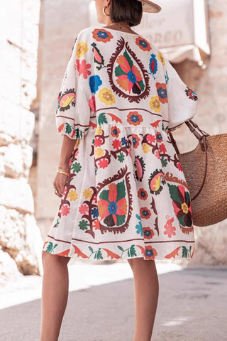 V-Neck Floral Vacation Dress