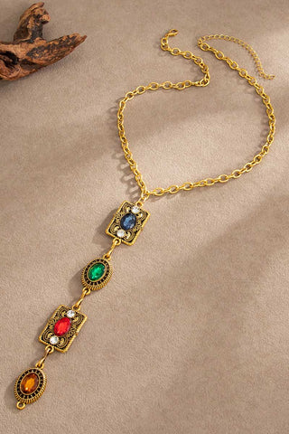 Multi-Gem Vintage Drop Chain Necklace