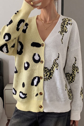 Animal Print V-Neck Button Front Cardigan