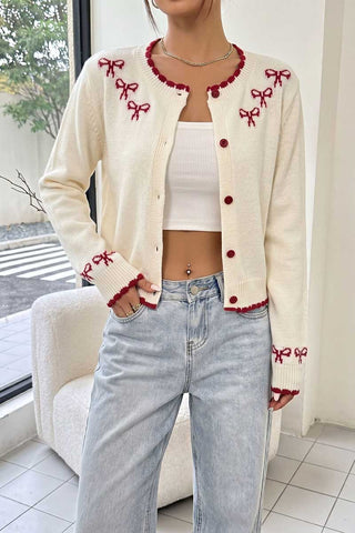 Bow Detail Button-Front Cardigan